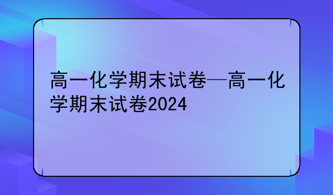 高一化学期末试卷—高一化学期末试卷2024